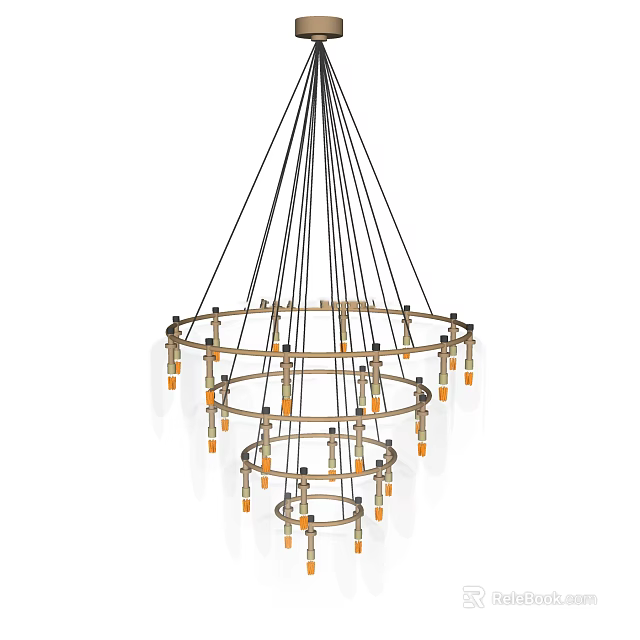 Modern Multi Tiered Circular Chandelier with Metal Frame and Hanging Bulbs 3d model