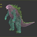 Giant Godzilla Figure Standing With Blue Spines And Gray Textured Skin