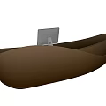 Bronze Curved Reception Desk With White Monitor On Modern Office Front