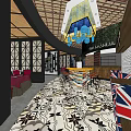 Shuanhuajia Restaurant Open Layout With UK Flag Elements Patterned Carpet And Decorative Chandelier
