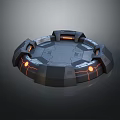 Futuristic Circular Platform 3D Model With Black Gray Structure And Orange Glowing Lines 3d model