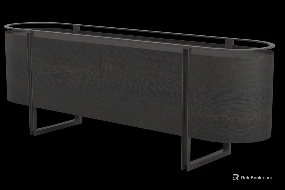Modern Entryway Console Side Cabinet With Dark Gray Wooden Finish And Metal Frame Design 3d model 