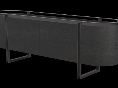 Modern Entryway Console Side Cabinet With Dark Gray Wooden Finish And Metal Frame Design 3d model