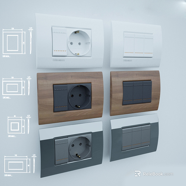 Modern Switch Panels With Wooden White Grey Finishes Socket And Switch Designs 3d model 