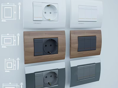 Modern Switch Panels With Wooden White Grey Finishes Socket And Switch Designs 3d model