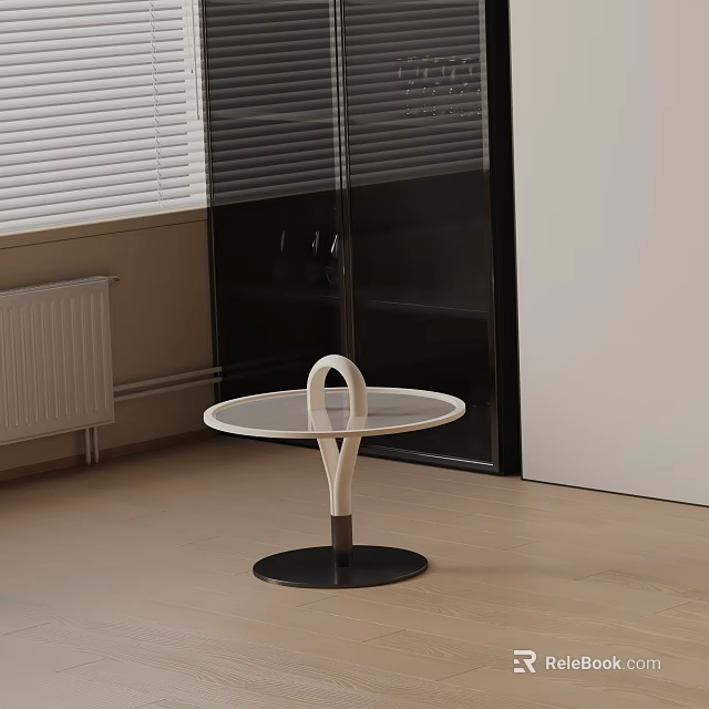 Modern Round Glass Top Side Table With Curved White Frame And Black Base 3d model 