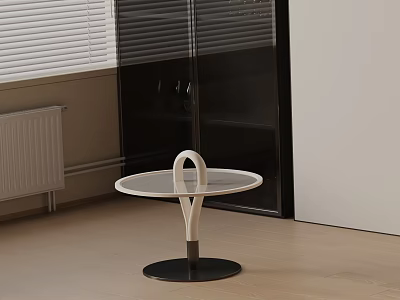 Modern Round Glass Top Side Table With Curved White Frame And Black Base 3d model
