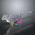 Spotted Snow Leopard Model With Pink Flower And Green Leaves On Dark Background