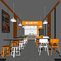 Vibrant Malatang Restaurant Interior Design With Orange White Chairs Tables And Wall Posters
