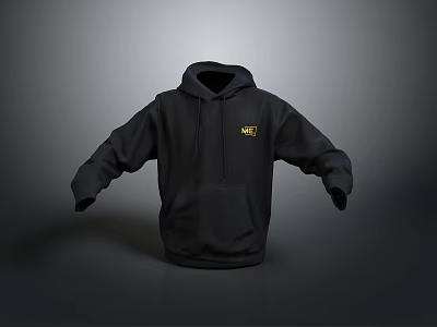 Black Hooded Sweatshirt With Front Yellow NE Logo And Classic Design For Daily Use 3d model