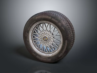 Automotive Tire with Wheel Rim Detailed Spoke Design and Tread Pattern on Gray Background 3d model