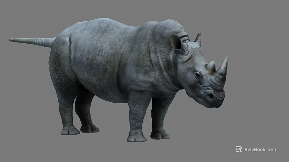 Standing Realistic Gray Rhinoceros 3D Model With Detailed Skin And Horns 3d model 