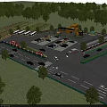 Modern Parking Lot with Multiple Cars Green Trees and Organized Road Layout