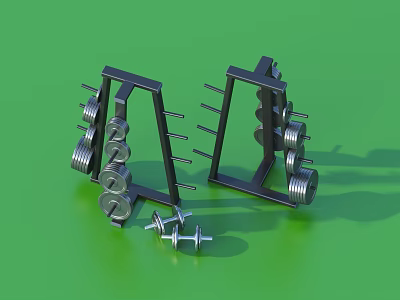 Sturdy Dumbbell Racks With Weight Plates And Free Dumbbells For Fitness Workout 3d model