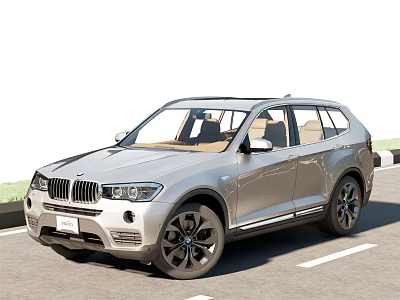 Silver BMW SUV Exterior Design with Front Grille Alloy Wheels and Beige Interior 3d model