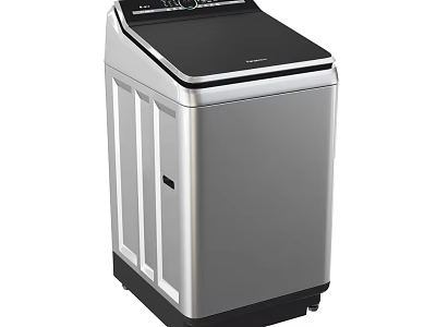 Modern Silver Washing Machine With Top Control Panel And Stainless Steel Design 3d model