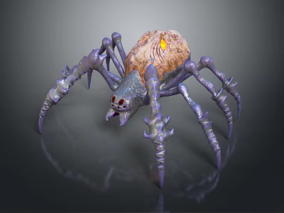 3D Fantasy Spider With Purple Spiked Legs Orange Brown Body And Red Eyes 3d model