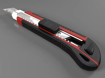 Black And Red Utility Knife With Sliding Blade And Ergonomic Handle 3d model