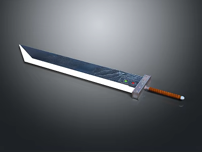 Large Metal Sword With Sharp Blade Brown Handle And Decorative Engravings 3d model