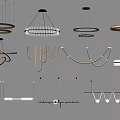Modern Lighting Combinations Featuring Multiple Pendant Light Designs With Metallic Frames And Crystal Details 3d model