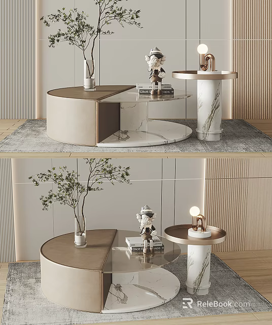 Modern Round Marble Coffee Table With Decorative Vase Sculpture And Lighting 3d model