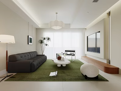 Modern Living Room Interior With Gray Sofa Green Rug And White Coffee Table 3d model