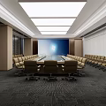 Modern Conference Room Interior Design With Long Table Leather Chairs And Large Projection Screen 3d model