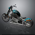 Custom Blue Chopper Motorcycle With Flame Graphics And Chrome Wheel Accents