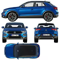 Blue Volkswagen T ROC Front And Rear Views