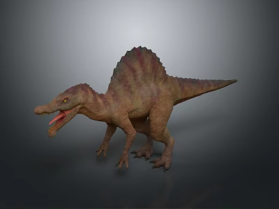 Realistic 3D Model Of Spinosaurus With Open Mouth And Purple Red Skin 3d model