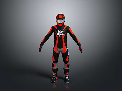 Stylish Black Red Motorcycle Riding Suit With Helmet And Protective Gear 3d model
