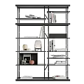 Modern Black Metal Frame Bookcase With Multi Tiered Shelves And Decorative Items