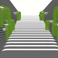 White Modern Stairs With Green Plant Covered Side Walls And Blue Sky Background