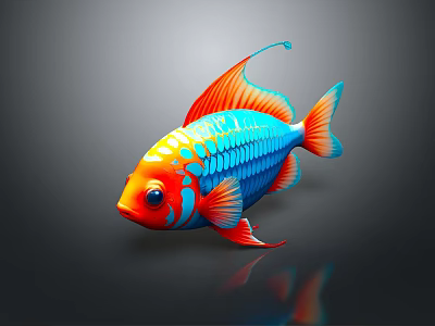 Vibrant Colorful Fish With Orange Head Blue Body Red Fins And Shiny Scales 3d model