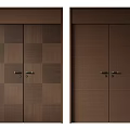 Stylish Wooden Double Doors With Checkerboard Pattern And Vertical Striped Design 3d model
