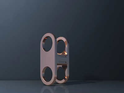 Copper Colored Public Facility Structure Featuring Four Circular Holes And Symmetric Design 3d model