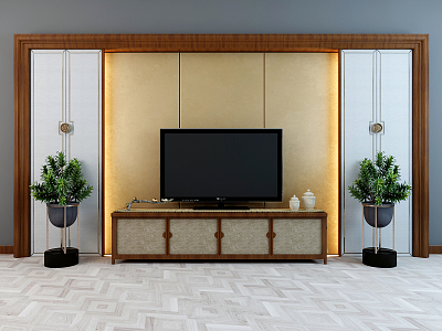 New Chinese TV Cabinet TV Wall 3d model