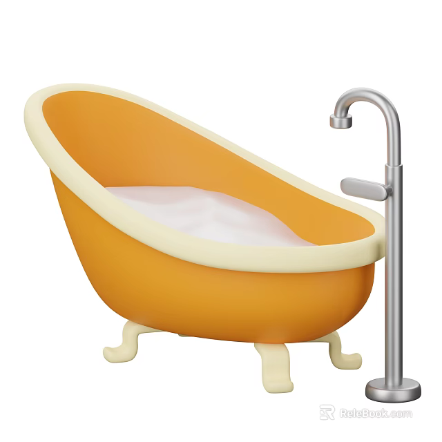 Freestanding Orange Bathtub With Cream Colored Edges Decorative Feet And Silver Faucet 3d model 