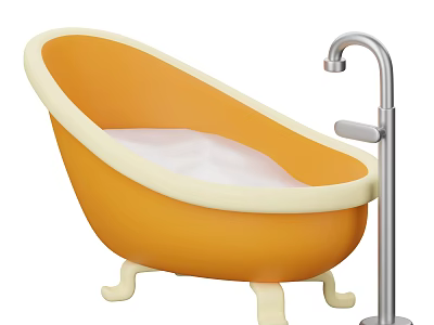 Freestanding Orange Bathtub With Cream Colored Edges Decorative Feet And Silver Faucet 3d model