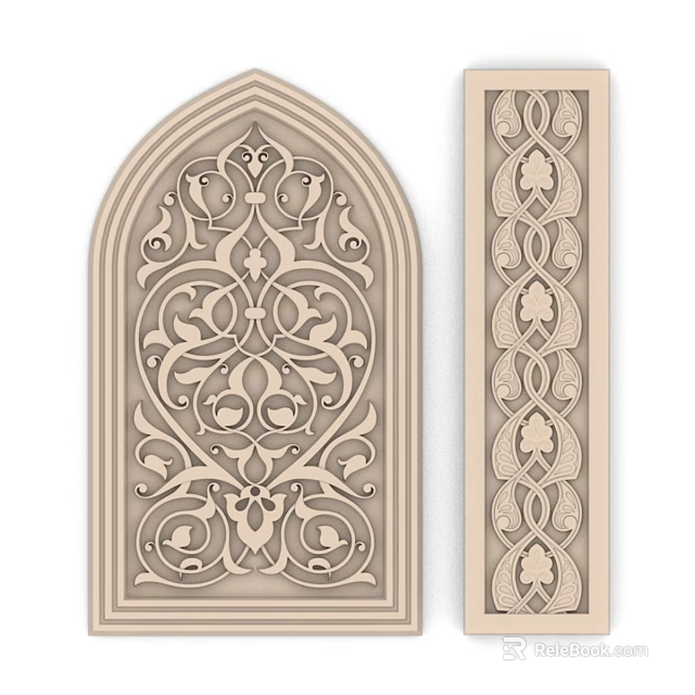 Arched And Long Strip Decorative Components With Intricate Carved Patterns 3d model 