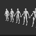 Multiple White Male Mannequins Arranged in Sequence Showing Progressively Muscular Body Types