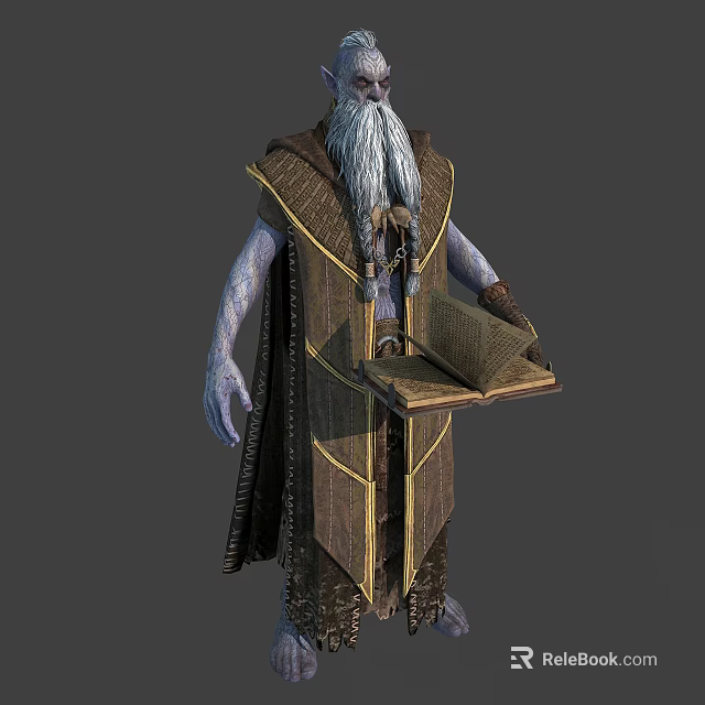 Mystical Blue Skinned Robed Character With Long Beard Holding Open Book 3d model 
