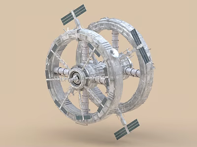 Futuristic Orbital Space Station 3D Model Featuring Ring Structure And Solar Panels 3d model