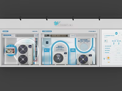 Athens Star Mall Store Showcase Featuring Air Conditioners And Info Panels 3d model