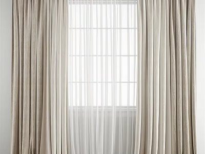 Beige Layered Curtains With Sheer Panels For Modern Home Window Design 3d model