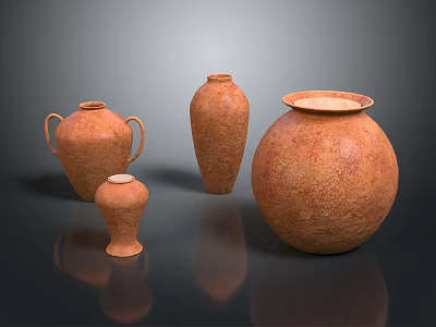 Collection Of Terracotta Vases With Various Sizes Shapes And Textured Surfaces 3d model