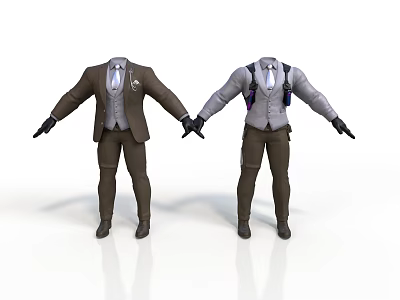 Man Wearing Different Colored Suits with Vest Tie and Backpack 3d model