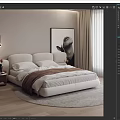 Modern Double Bed Bedroom Interior With Upholstered Headboard Artwork Pendant Lights And Wooden Floor