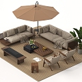 Modern Outdoor Sofa Coffee Table Leisure Chair Sunshade Green Plant Ornaments 3d model