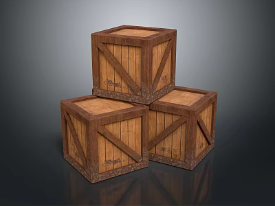 Three Stacked Wooden Storage Boxes as Practical Household Living Supplies 3d model